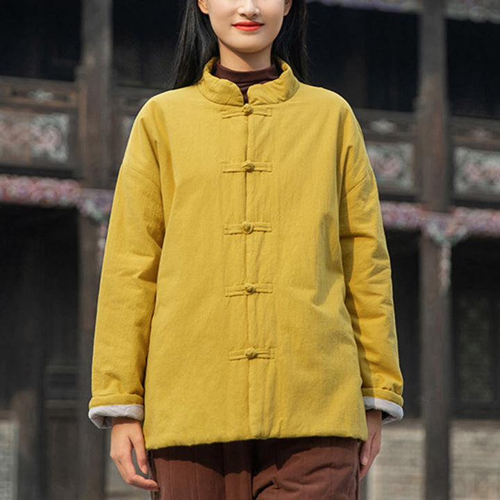 Chaqueta térmica de algodón de manga larga con botones de rana para mujer, de Buddha Stones, con bolsillos, para invierno - image 3