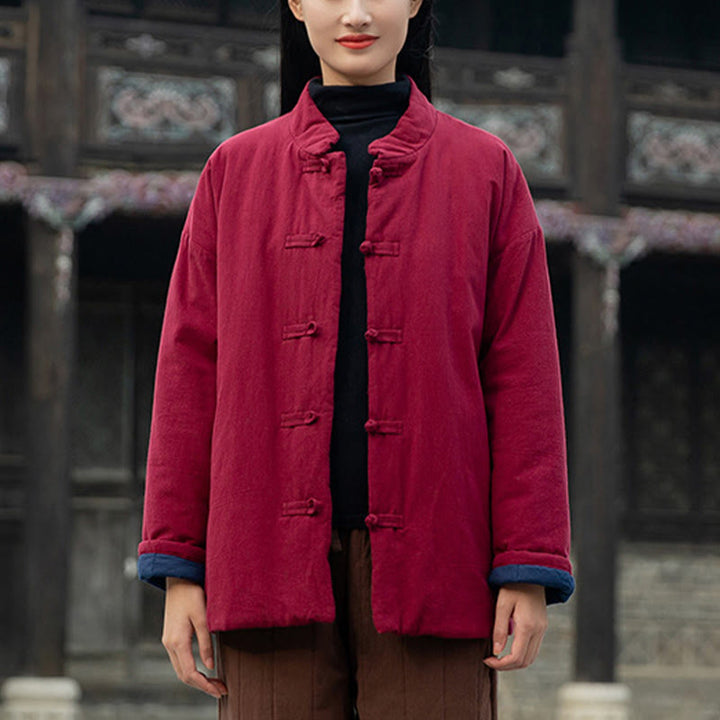 Chaqueta térmica de algodón de manga larga con botones de rana para mujer, de Buddha Stones, con bolsillos, para invierno - image 19