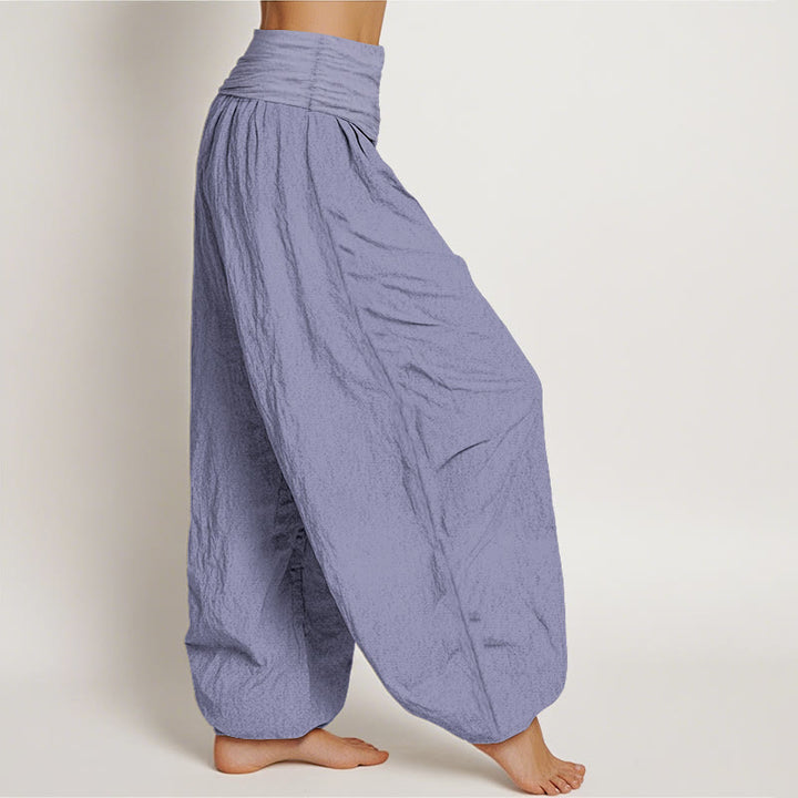 Pantalones harén de algodón Buddha Stones para mujer, color morado medio, con cintura elástica - image 2