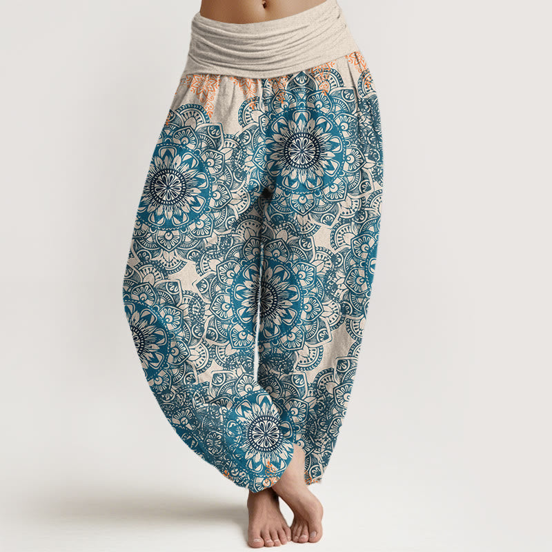 Pantalones Buddha Stones de algodón puro con estampado de mandalas triangulares para mujer, cintura elástica - Beige - US22，UK/AU26，EU54 (6XL) - image 5
