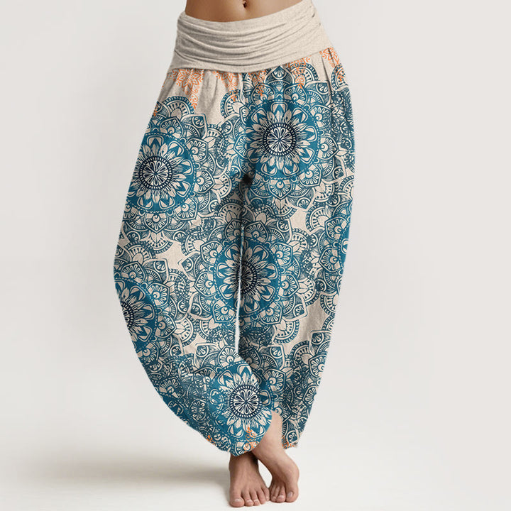 Pantalones Buddha Stones de algodón puro con estampado de mandalas triangulares para mujer, cintura elástica - Beige - US22，UK/AU26，EU54 (6XL) - image 5