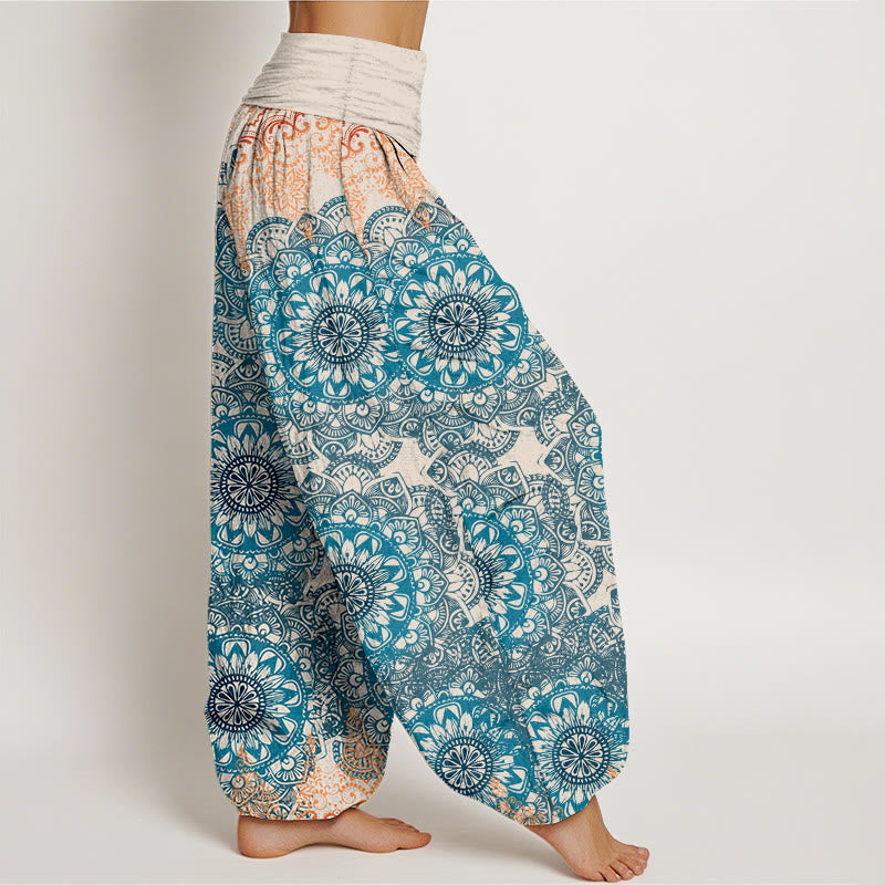 Pantalones bombachos de cintura elástica para mujer con estampado de mandalas triangulares de algodón y Buddha Stones - image 5