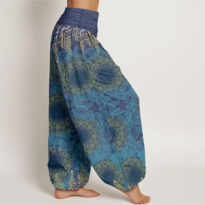 Pantalones bombachos de cintura elástica para mujer con estampado de mandalas triangulares de algodón y Buddha Stones - image 9