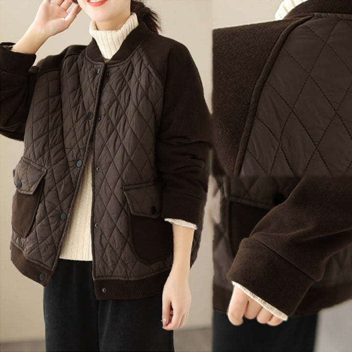 Chaqueta gruesa de manga larga para mujer con estampado de diamantes y Buddha Stones y bolsillos - image 10