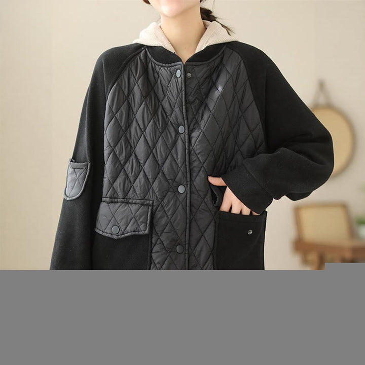 Chaqueta gruesa de manga larga para mujer con estampado de diamantes y Buddha Stones y bolsillos - image 12