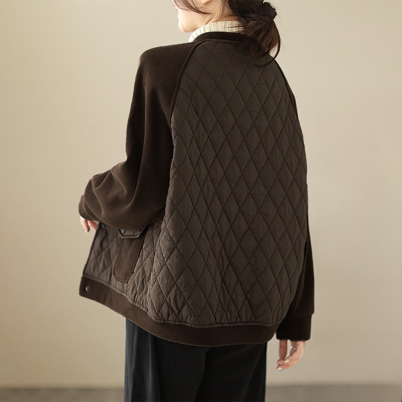 Chaqueta gruesa de manga larga para mujer con estampado de diamantes y Buddha Stones y bolsillos - image 5