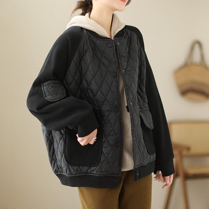 Chaqueta gruesa de manga larga para mujer con estampado de diamantes y Buddha Stones y bolsillos - image 14