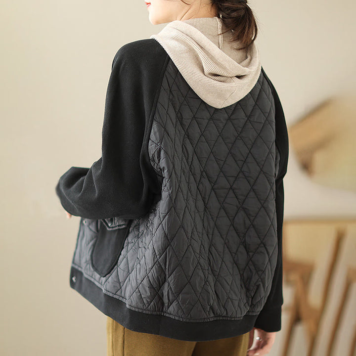 Chaqueta gruesa de manga larga para mujer con estampado de diamantes y Buddha Stones y bolsillos - image 15