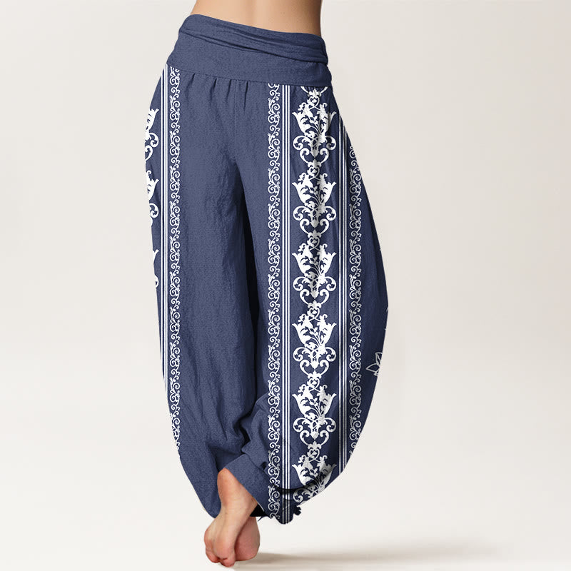Pantalones Buddha Stones de algodón puro con diseño de flores de loto, doble dorje, vajra, Namaste y Om, con cintura elástica para mujer - image 15
