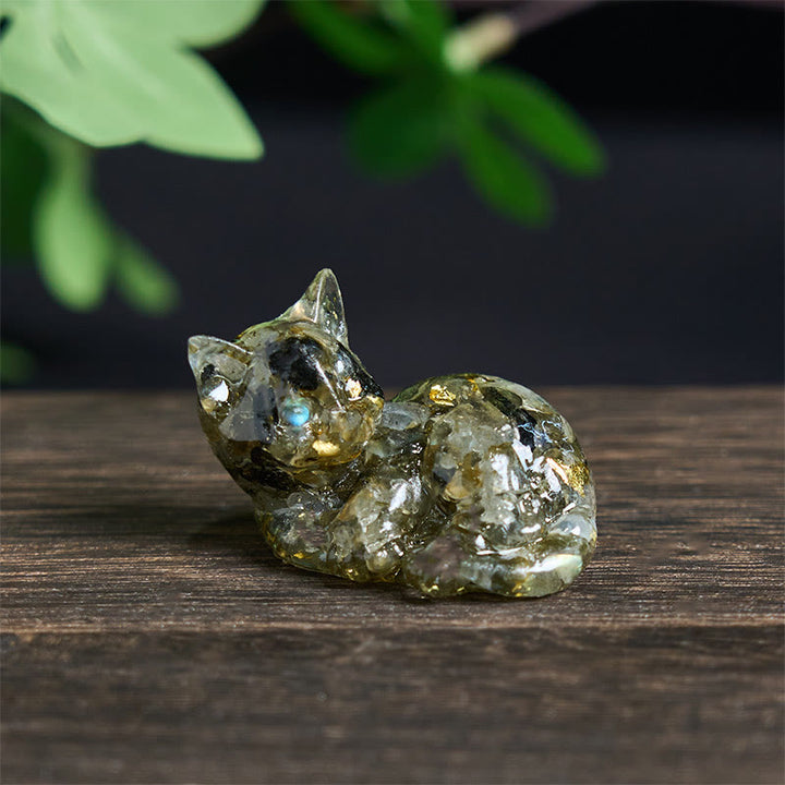 Buddha Stones, fragmento de cristal, resina epoxi, decoración pequeña con forma de gato.  - Labradorita (32*43*53 mm) - image 22