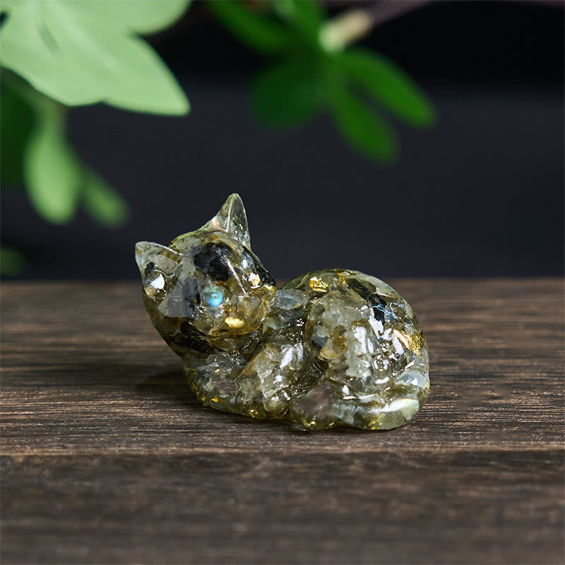 Buddha Stones, fragmento de cristal, resina epoxi, decoración pequeña con forma de gato.  - Labradorita (32*43*53 mm) - image 22