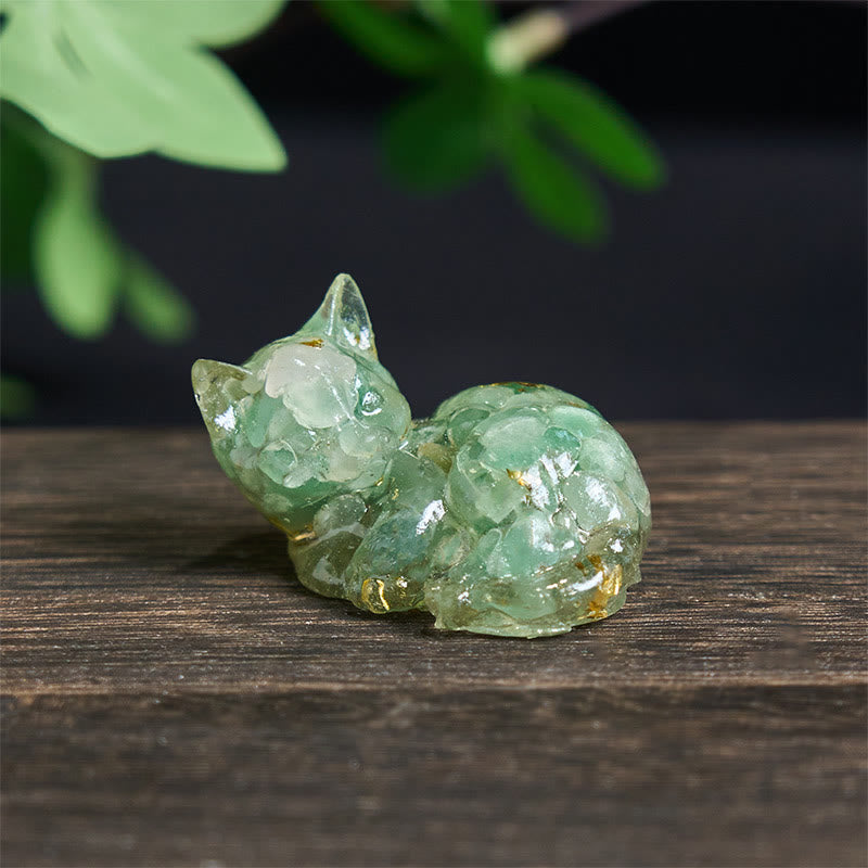 Buddha Stones, fragmento de cristal, resina epoxi, decoración pequeña con forma de gato.  - Aventurina verde (32 x 43 x 53 mm) - image 25