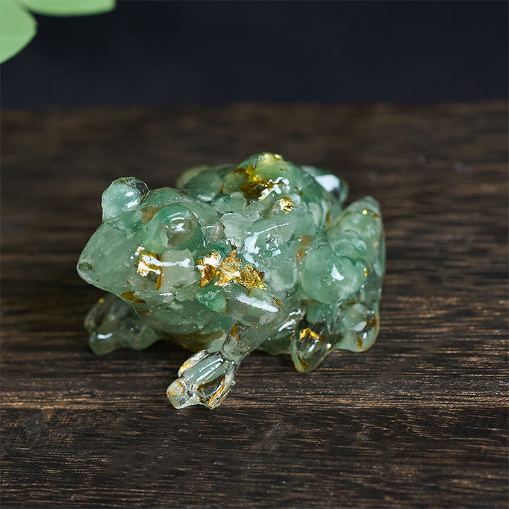 Estatua decorativa de rana pequeña con Buddha Stones, resina con gotas de cristal y pasión - Aventurina verde (65*55*38 mm) - image 11