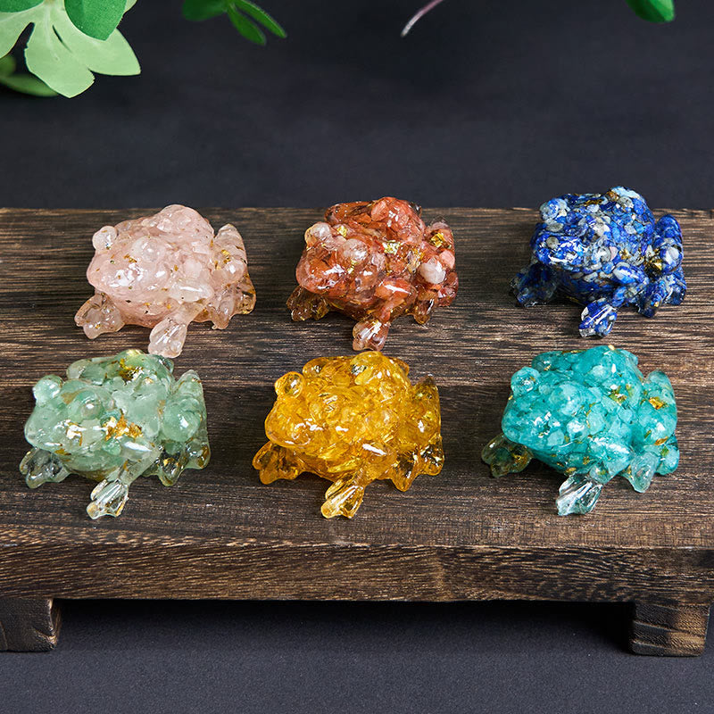 Estatua decorativa de rana pequeña con Buddha Stones, resina con gotas de cristal y pasión - image 38
