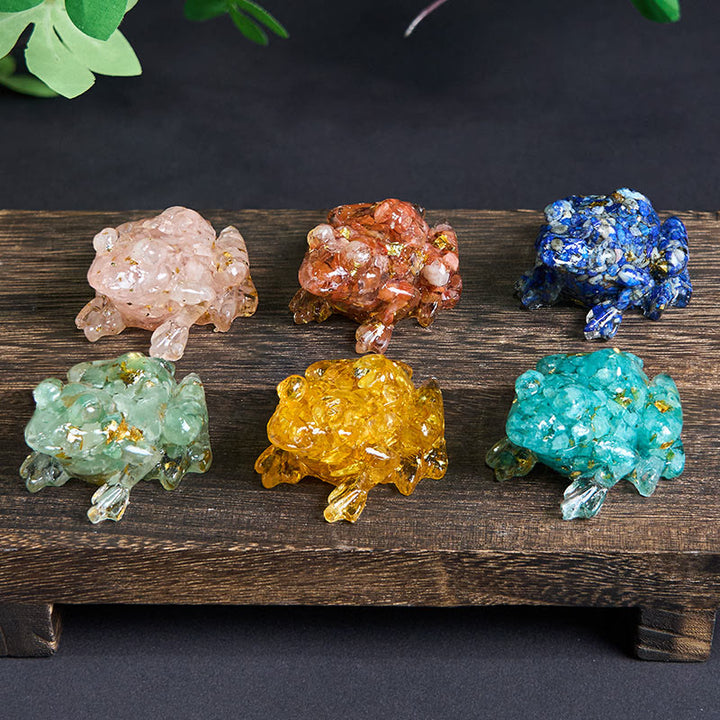 Estatua decorativa de rana pequeña con Buddha Stones, resina con gotas de cristal y pasión - image 38