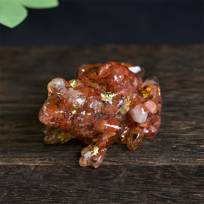 Estatua decorativa de rana pequeña con Buddha Stones, resina con gotas de cristal y pasión - Ágata roja (65 x 55 x 38 mm) - image 28