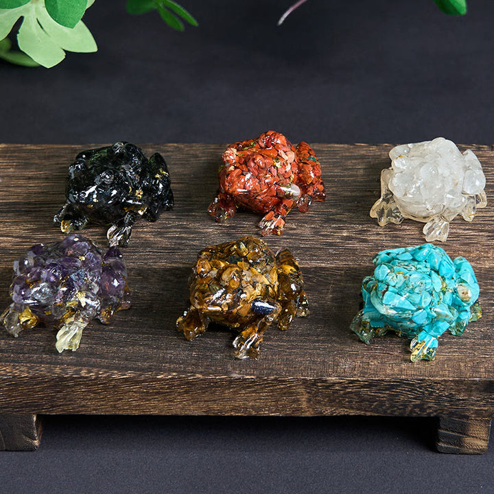 Estatua decorativa de rana pequeña con Buddha Stones, resina con gotas de cristal y pasión - image 37