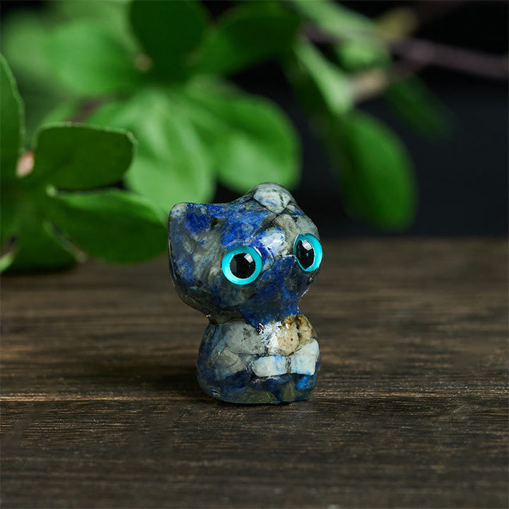 Estatua decorativa de purificación de gato pequeño con Buddha Stones, resina con gotas de cristal y cristal - image 4