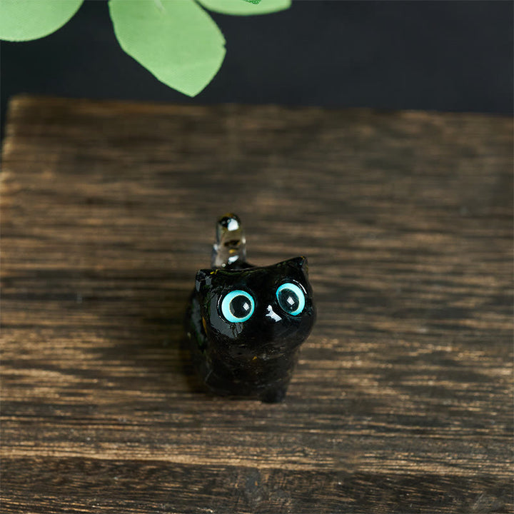 Buddha Stones Estatua decorativa de resina con forma de gato pequeño con goteo de cristal - image 2