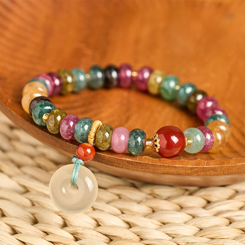 Pulsera de amor con hebilla de la paz de Buddha Stones, turmalina y calcedonia - Turmalina (circunferencia de la muñeca: 14-16 cm) - image 0