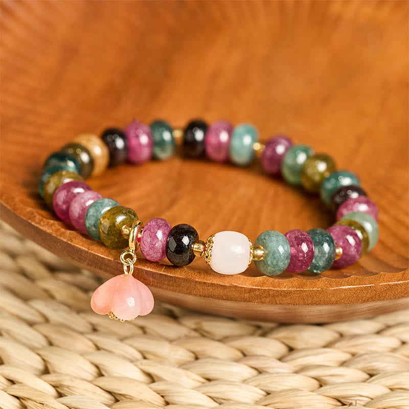 Pulsera de amor con Buddha Stones, turmalina, ágata Yanyuan y flores de durazno - image 2
