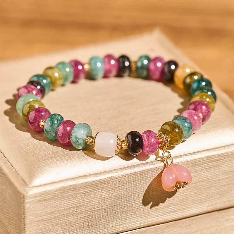 Pulsera de amor con Buddha Stones, turmalina, ágata Yanyuan y flores de durazno - image 1