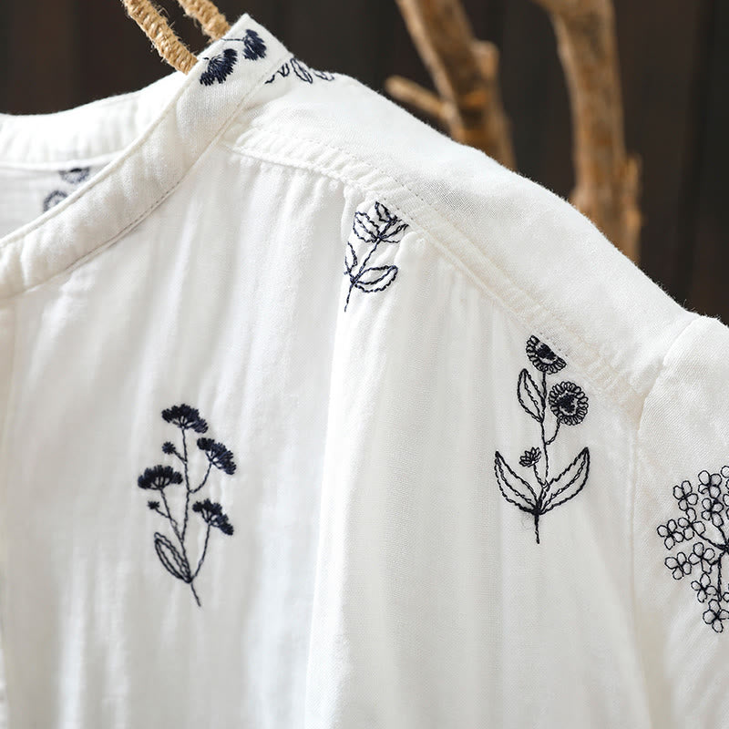 Camisa de algodón de manga larga con botones y bordado floral de Buddha Stones para mujer - image 7