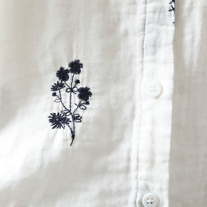 Camisa de algodón de manga larga con botones y bordado floral de Buddha Stones para mujer - image 6