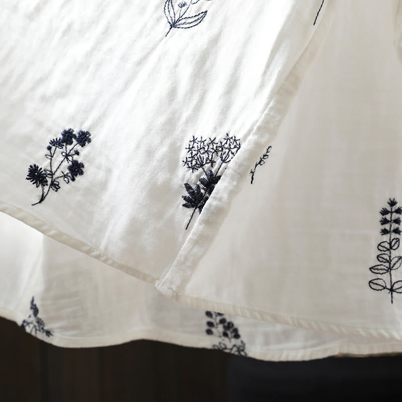 Camisa de algodón de manga larga con botones y bordado floral de Buddha Stones para mujer - image 13