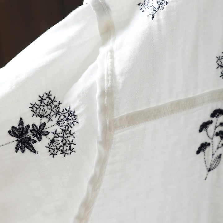 Camisa de algodón de manga larga con botones y bordado floral de Buddha Stones para mujer - image 11