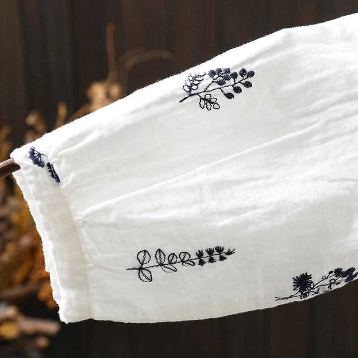 Camisa de algodón de manga larga con botones y bordado floral de Buddha Stones para mujer - image 10