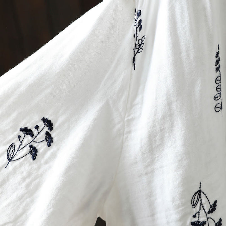 Camisa de algodón de manga larga con botones y bordado floral de Buddha Stones para mujer - image 12