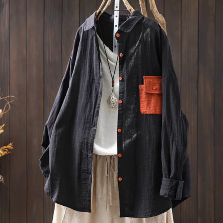 Camisa de algodón de manga larga con botones y bolsillos en contraste para mujer con Buddha Stones - Negro - US4-8/10, UK/AU8-12/14, EU36-40/42 (F) - image 18