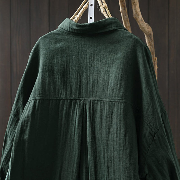 Camisa de algodón de manga larga con botones y bolsillos en contraste para mujer con Buddha Stones - image 3