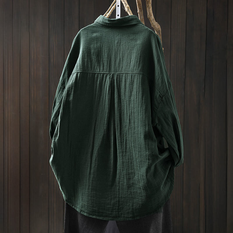 Camisa de algodón de manga larga con botones y bolsillos en contraste para mujer con Buddha Stones - image 1