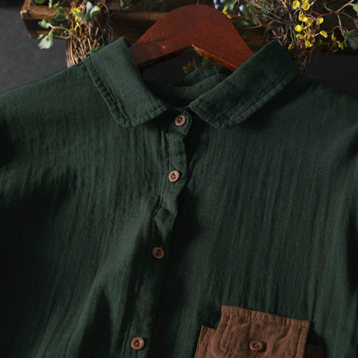 Camisa de algodón de manga larga con botones y bolsillos en contraste para mujer con Buddha Stones - image 4