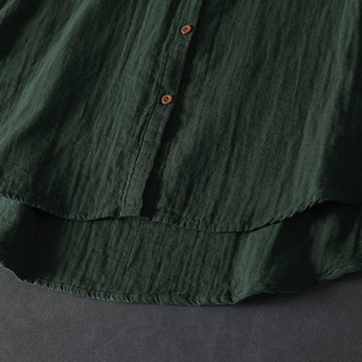 Camisa de algodón de manga larga con botones y bolsillos en contraste para mujer con Buddha Stones - image 9