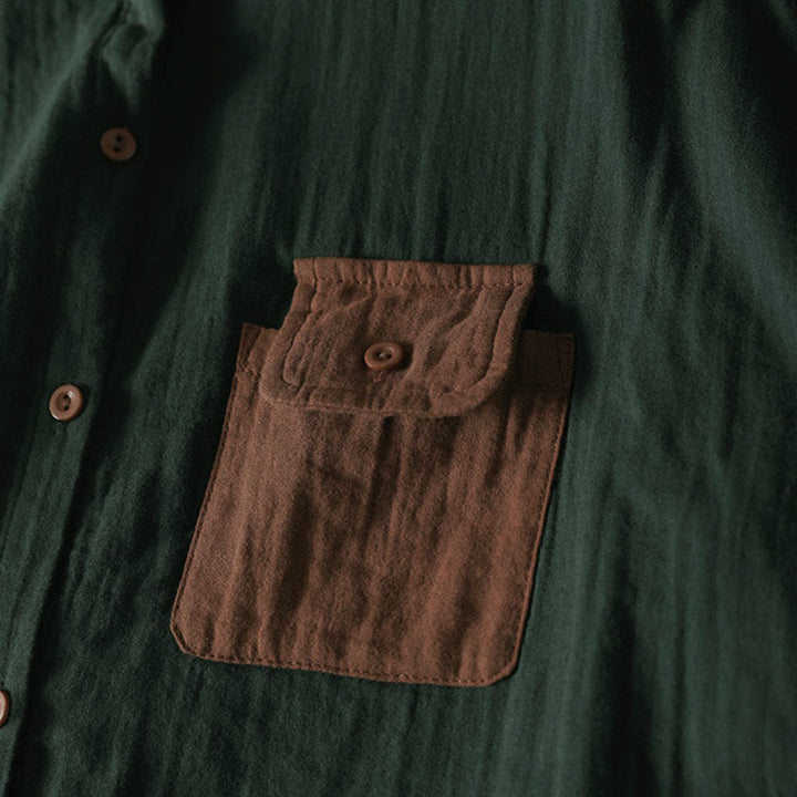 Camisa de algodón de manga larga con botones y bolsillos en contraste para mujer con Buddha Stones - image 5