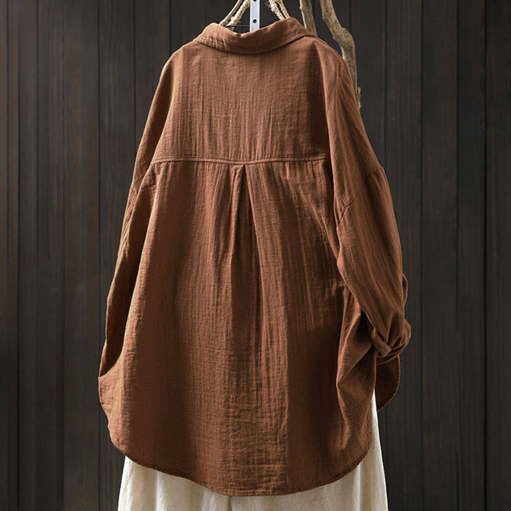 Camisa de algodón de manga larga con botones y bolsillos en contraste para mujer con Buddha Stones - image 15