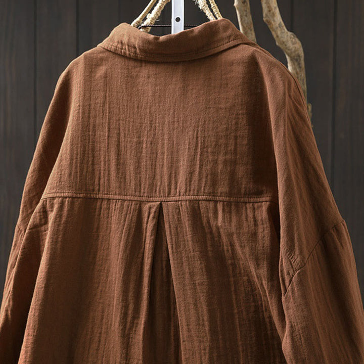 Camisa de algodón de manga larga con botones y bolsillos en contraste para mujer con Buddha Stones - image 17