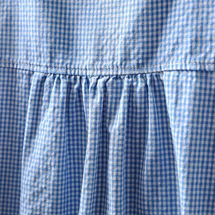 Camisa de algodón de manga larga con botones y cuadros pequeños de Buddha Stones Spring para mujer - image 5