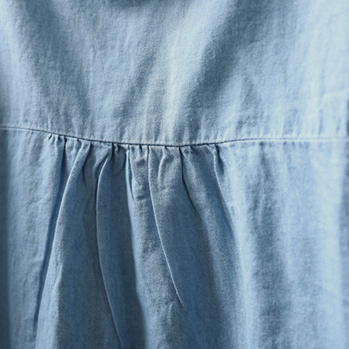 Camisa vaquera de algodón con bordado floral geométrico de Buddha Stones y manga larga con botones para mujer - image 7