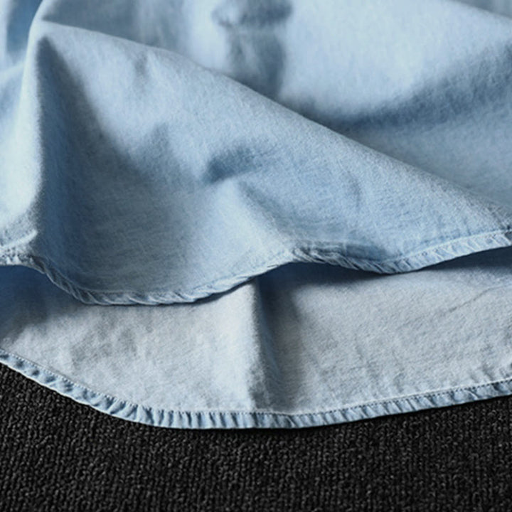 Camisa vaquera de algodón con bordado floral geométrico de Buddha Stones y manga larga con botones para mujer - image 14