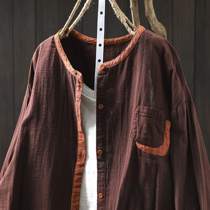 Camisa de algodón de manga larga con botones en contraste para mujer Buddha Stones Spring - image 17