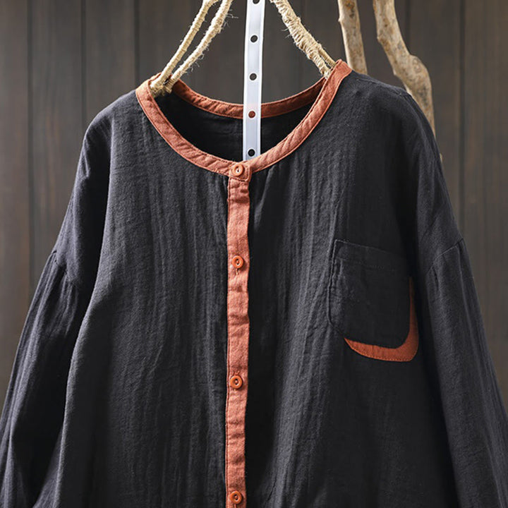 Camisa de algodón de manga larga con botones en contraste para mujer Buddha Stones Spring - image 15