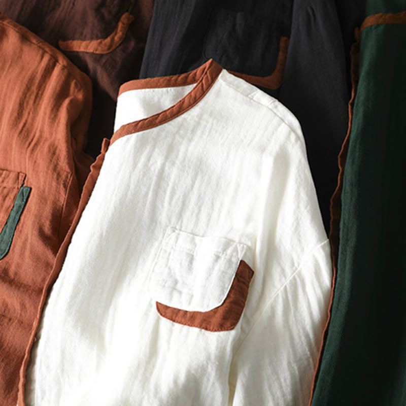 Camisa de algodón de manga larga con botones en contraste para mujer Buddha Stones Spring - image 19