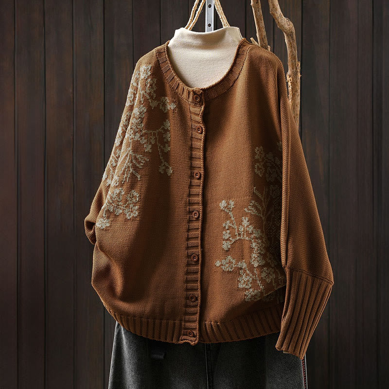 Cárdigan de punto de algodón con mangas largas de murciélago y botones florales de Buddha Stones para mujer - Perú - US4-6, UK/AU8-10, EU36-38 (F) - image 2