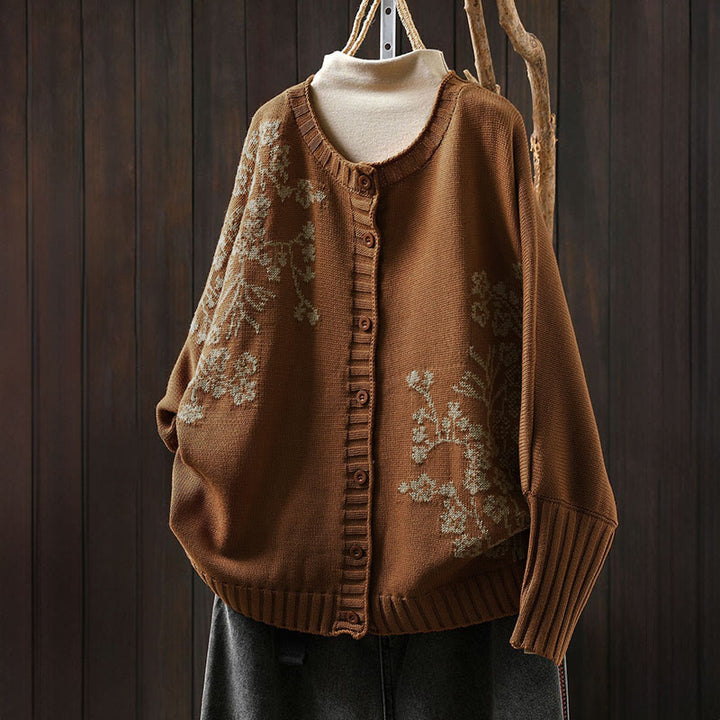 Cárdigan de punto de algodón con mangas largas de murciélago y botones florales de Buddha Stones para mujer - Perú - US4-6, UK/AU8-10, EU36-38 (F) - image 2