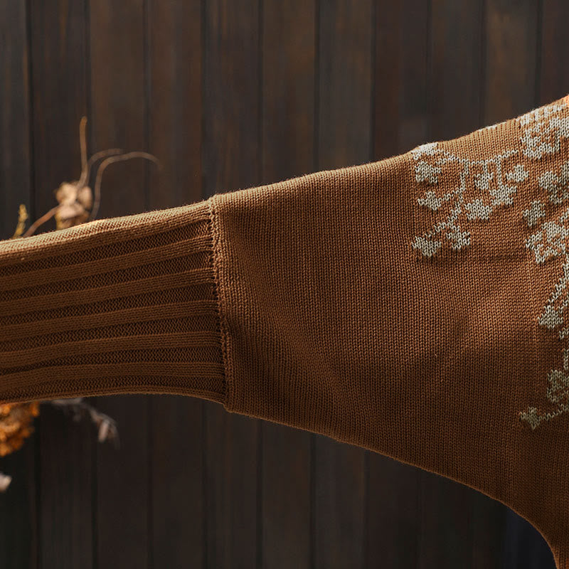 Cárdigan de punto de algodón con mangas largas de murciélago y botones florales de Buddha Stones para mujer - image 10