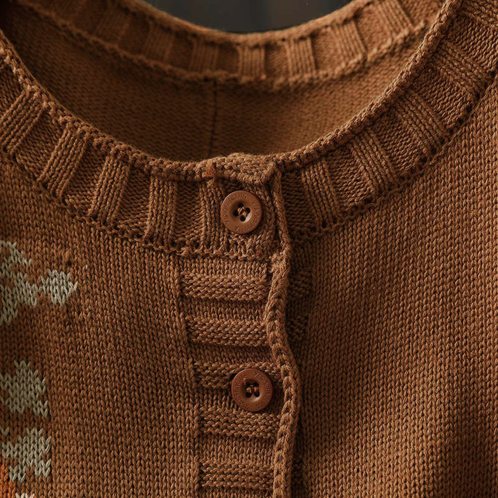 Cárdigan de punto de algodón con mangas largas de murciélago y botones florales de Buddha Stones para mujer - image 7